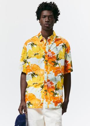 Рубашка мужская с цветочным принтом