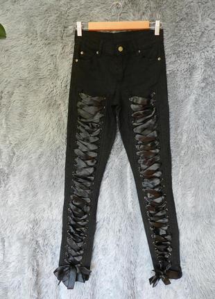 ✅ крутые  эксклюзивные джинсы на стройняшку  шнуровка ленты1 фото