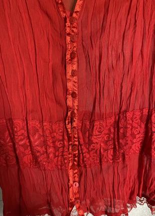Блуза ярко красная с кружевом нижняя3 фото