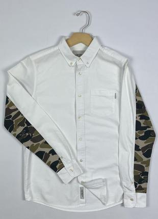 Мужская белая рубашка с вставками камо carhartt wip l/s raymond white camo shirt2 фото