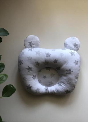 Дитяча ортопедична подушка для немовлят 0+ біла з зірочками