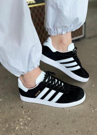 Жіночі чорно-білі замшеві кеди adidas gazelle 🆕 кеди адидас газель