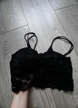 Топ с кружевами, черный