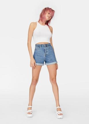 Летние джинсовые женские шорты  stradivarius high waist на высокой посадке