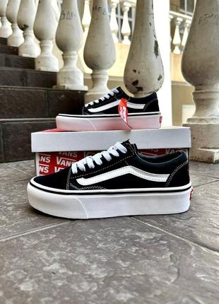 Шикарные кеды на платформе vans old skool platform premium чёрные с белым