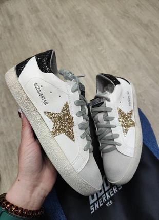 Женские кроссовки кеды белые+золота звезда голден гусь golden goose white gold star10 фото