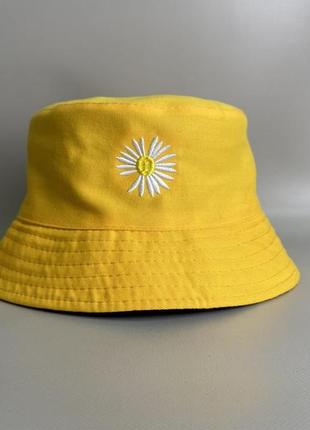 Панама ромашка черная / желтая двусторонняя