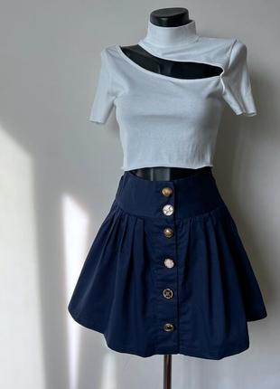 Синяя юбка с пуговичками мини-миди xs5 фото