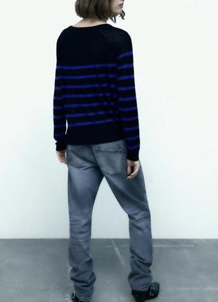 Базовый тонкий трикотажный свитер zara в полоску  ⁇  размер s, m  ⁇  синий/черный  ⁇  1509/1158 фото