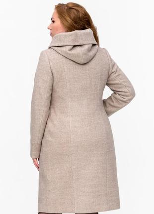 Бежевое пальто с капюшоном меланж (50-62р)3 фото