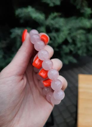 Браслет з натурального рожевого кварцу