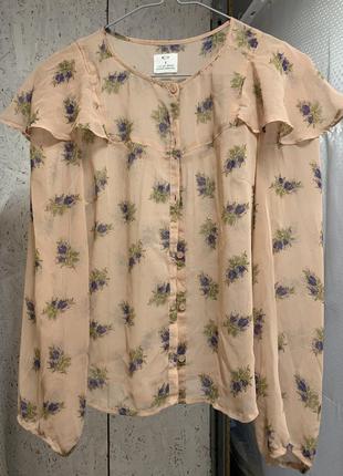 Летняя бежевая блуза с цветочным принтом pins &amp; needles