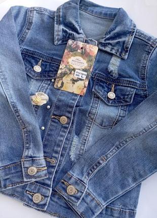 Куртка джинсовая детская (1-3 года) с цветочками и бусинами