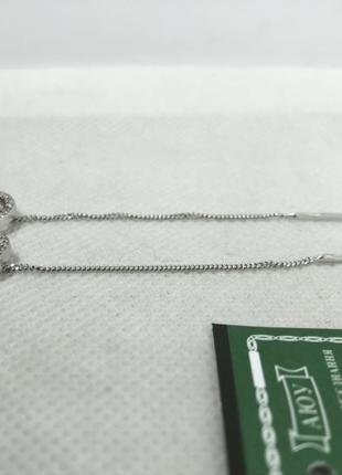 Нові родовані срібні сережки протяжки куб.цирконій срібло 925 проби4 фото