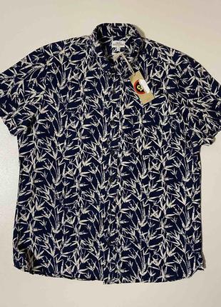 Мужская тенниска рубашка короткий l xl синяя в листья next