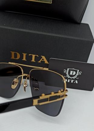 Dita очки мужские солнцезащитные классика люксовые черные однотонные в золотом металле10 фото
