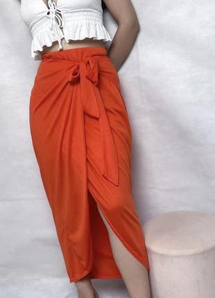Оранжевая юбка миди missguided1 фото