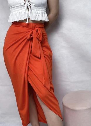 Оранжевая юбка миди missguided10 фото