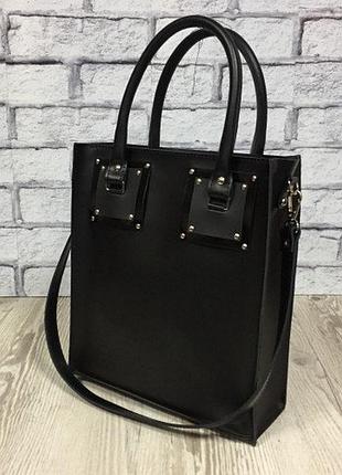 Оригінальна сумка шопер із натуральної шкіри, чорна 1799