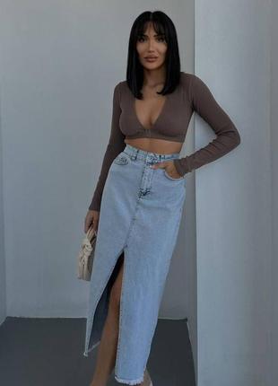 Юбка в стиле zara джинсовая меди с разрезом голубая синяя