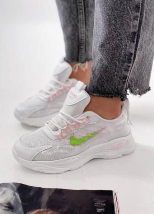 Белые кроссовки из обувного текстиля со вставками сетки, эко-кожи и силикона1 фото