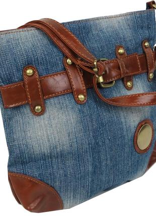 Молодежная джинсовая сумка на ремне fashion jeans bag голубая3 фото