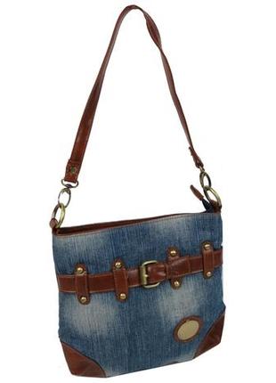Молодежная джинсовая сумка на ремне fashion jeans bag голубая4 фото