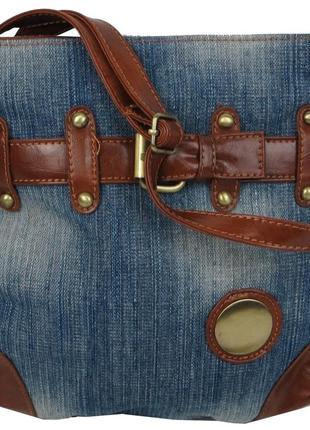 Молодежная джинсовая сумка на ремне fashion jeans bag голубая