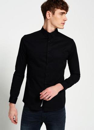 Шикарная рубашка чёрного цвета superdry tailored slim made in mauritius, 💯 оригинал