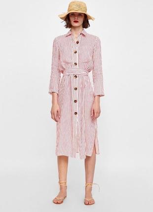 Славное летнее платье рубашка с поясом с содержанием льна  от zara