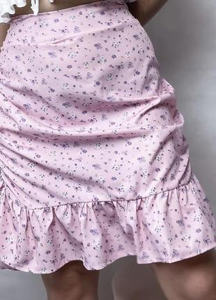 Розовая юбка мини в цветочный принт missguided8 фото