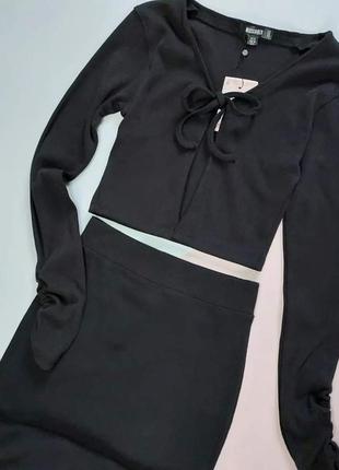 Костюм в рубчик, костюм двойка, юбка+топ, стильный костюм, missguided