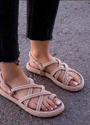 Женские плетеные сандали босоножки веревочные8 фото
