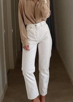 Укорочені джинси з широкими штанинами молочного кольору1 фото