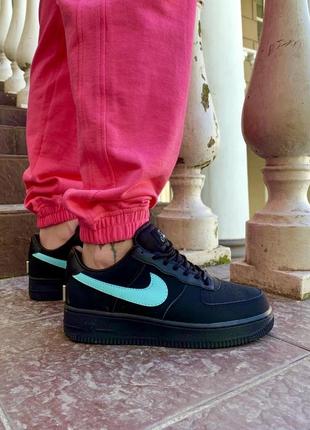 Круті кросівки nike air force 1 tiffany black чорні з бірюзовим