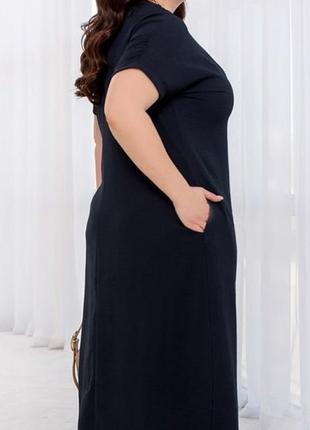 Платье макси женское длинное летнее легкое с коротким рукавом батал большого размера темно синее4 фото