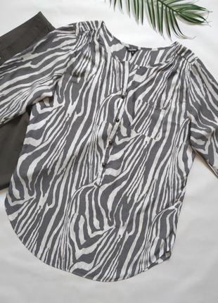 Удлиненная вискозная рубашка с принтом зебра, блуза, укороченый рукав, вискоза, хлопок