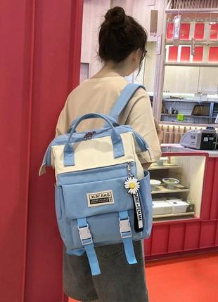 Детский женский рюкзак набор сумка шопер пенал с брелком ромашка9 фото