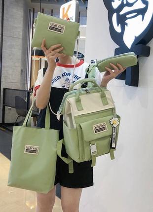 Детский женский рюкзак набор сумка шопер пенал с брелком ромашка4 фото