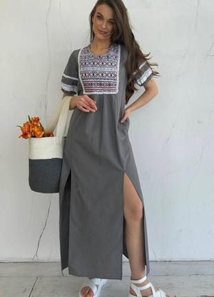 Сукня лляна жіноча літня вишиванка 3396-01 сіра