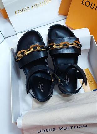 Сандалі жіночі шкіряні чорні в стилі louis vuitton