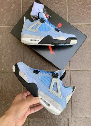 Нереальні кросівки nike air jordan 4 retro university blue блакитні з сірим унісекс 36-45 р7 фото