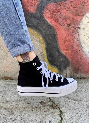 Класні високі кеди на платформі converse chuck taylor all star platform high black чорні