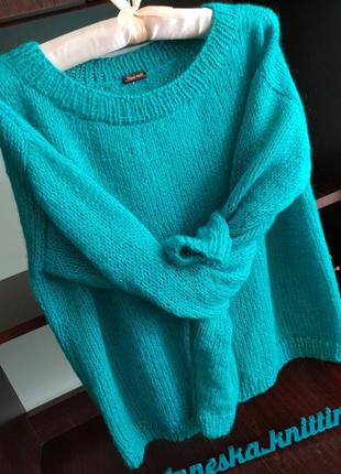 Вязаный женский свитер из кидмохера мохера оверсайз объёмный ручная работа4 фото