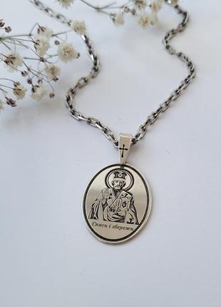 Срібна ікона ладанка підвіска "св. миколай" овальне срібло 925 (арт.1032) 3.82г6 фото