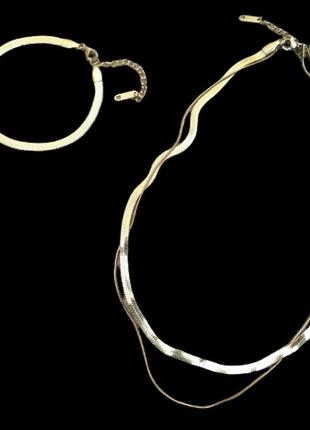 Стильный набор женской бижутерии: цепочка (ожерелье) и браслет10 фото