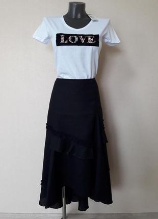Шикарная,красивая,пышная полульняная юбка асимметрической длины1 фото