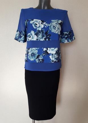Эффектная,яркая,красочная блуза в цветы,с полупрозрачными деталями1 фото