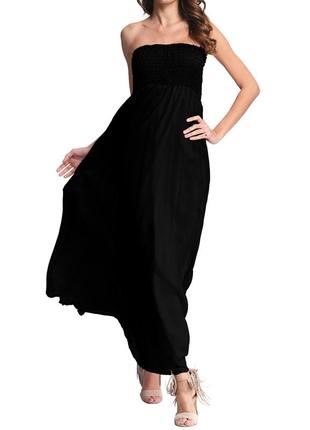 Чорне максі сукні / сарафан без шлейок з гумкою на талії, віскоза, s/m