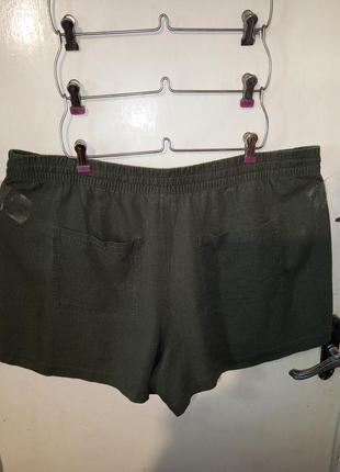 Лляні-55%,шорти з кишенями,на гумці та шнурці,хакі,мега батал,gap,в'єтнам2 фото